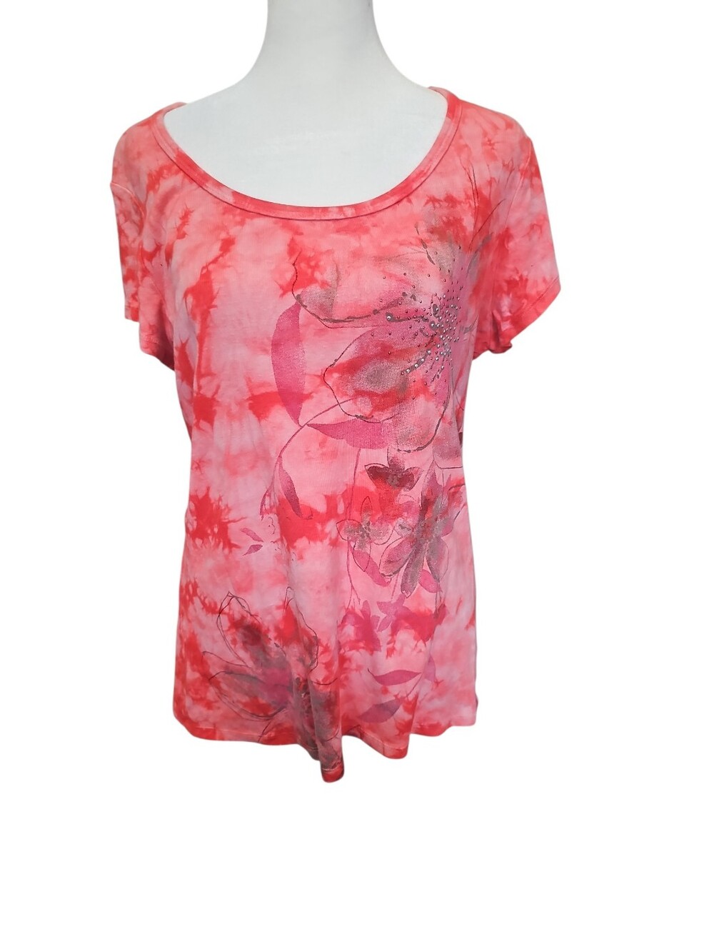 2000s Y2K Blue Canyon Clothing Floral Graphic Embellished Short Sleeve Large